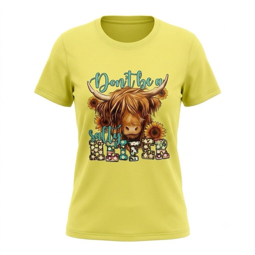 Gildan Softstyle "Don't Be A Salty Heifer" Yellow Graphic T-Shirt Women's Size S